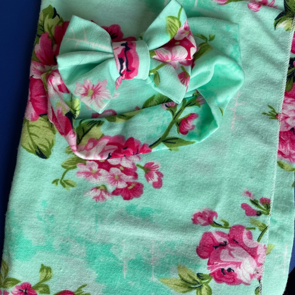 Double the Sprinkles Aqua Floral Swaddle and Bow